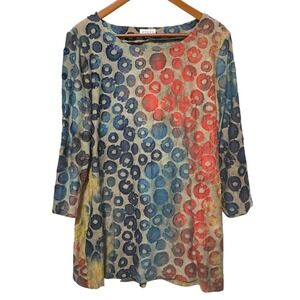 Adore Womens Tunic‎ Top XL Multicolor Abstract Dot Textured Boho Artwear Resort